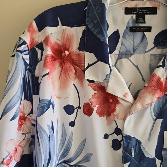Marc Anthony luxury fabric white/blue/coral tropical print shirt, BWOT, XXL - Picture 3 of 7